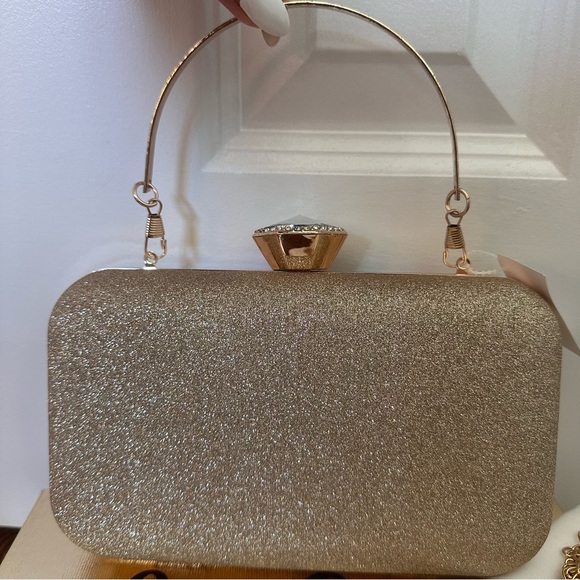 NWT Sparkly Gold Flower Handle  Rhinestones Evening Wedding Bridal Clutch Bag - Picture 5 of 9